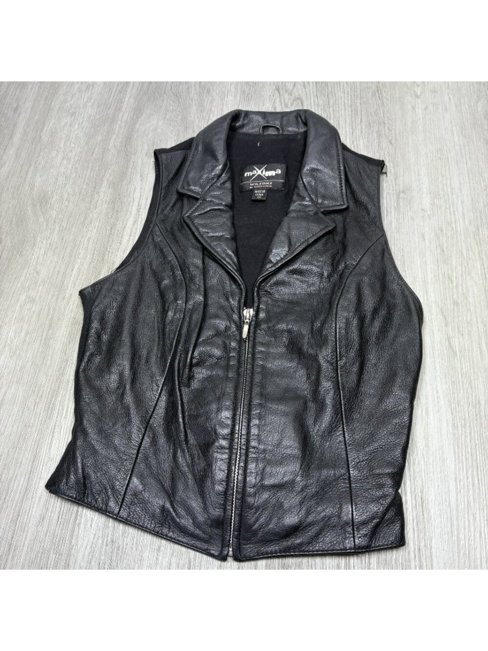 Wilsons 100% Leather Vest Maxima Women's Size XS Black Zipper Biker Western
